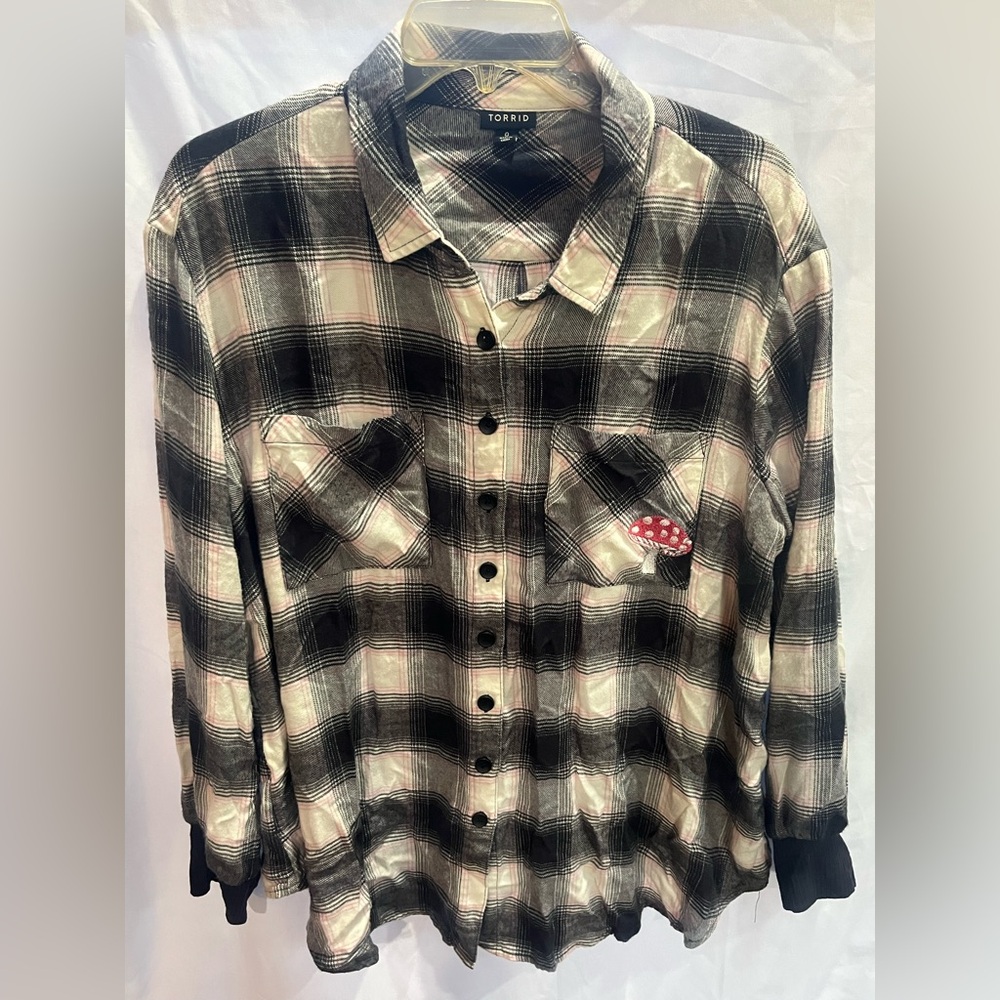 torrid Black and Cream Plaid Button-Down Shirt
